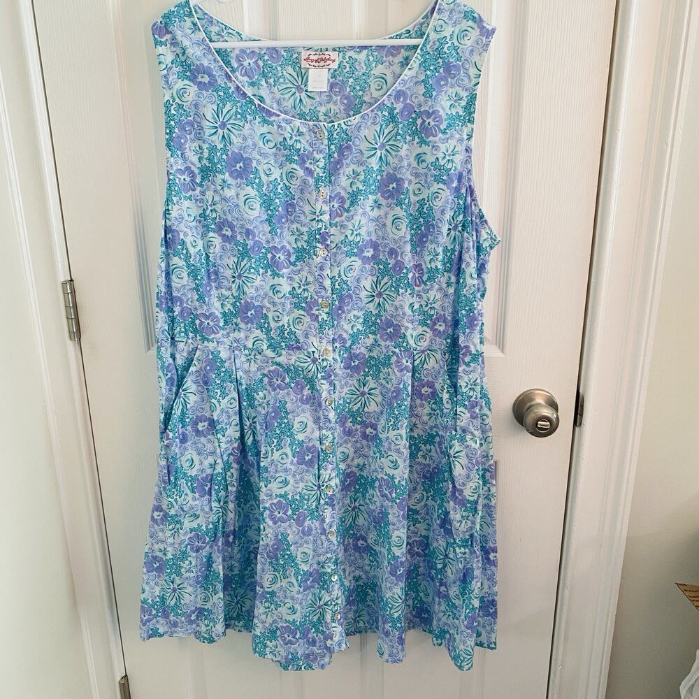 Lanz Of Salzburg Nightgown 2Xl Blue Floral Sleeveless Cottagecore House Dress
